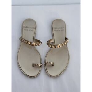 Carmen Sol Gold Studded Toe-Ring Sandals 7